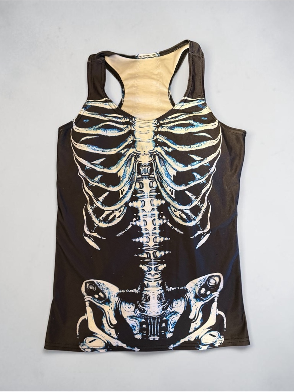 Women’s Black Skeleton Print exercise top Sz S